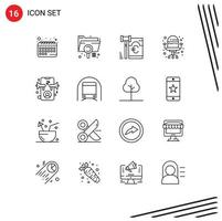 Pictogram Set of 16 Simple Outlines of marketing ad gdpr seat chair Editable Vector Design Elements