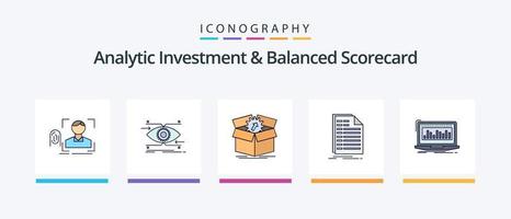 la inversión analítica y la línea de cuadro de mando integral llenaron el paquete de 5 iconos, incluida la conclusión. algoritmo. supervisión. comienzo. mano. diseño de iconos creativos vector