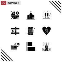 Group of 9 Solid Glyphs Signs and Symbols for online book monastery pin map Editable Vector Design Elements