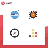 Set of 4 Vector Flat Icons on Grid for seo map www time music Editable Vector Design Elements