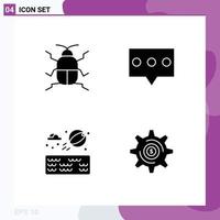 Mobile Interface Solid Glyph Set of 4 Pictograms of biology park nature message investment Editable Vector Design Elements