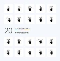 20 Hand Gestures Solid Glyph icon Pack like three fingers hand interface gestures arrow vector