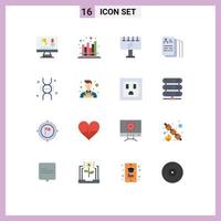 Pack of 16 Modern Flat Colors Signs and Symbols for Web Print Media such as biology sign board science forecast slogan Editable Pack of Creative Vector Design Elements