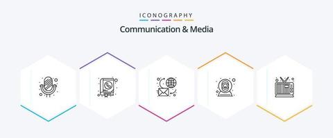 Communication And Media 25 Line icon pack including device. web. address. cam. message vector