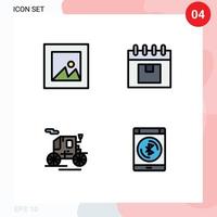 Modern Set of 4 Filledline Flat Colors and symbols such as image old transportation calendar planning bluetooth Editable Vector Design Elements