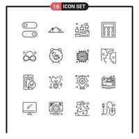 Set of 16 Modern UI Icons Symbols Signs for tie bow leaderboard math calculate Editable Vector Design Elements