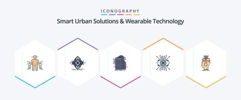 Smart Urban Solutions And Wearable Technology 25 FilledLine icon pack including cyber. ar. sign. internet. smart city vector