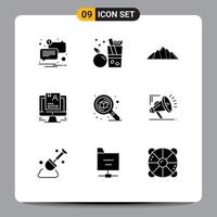 Modern Set of 9 Solid Glyphs Pictograph of cv user hill profile scene Editable Vector Design Elements