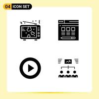 Set of 4 Modern UI Icons Symbols Signs for love creative tv server ui Editable Vector Design Elements