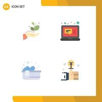 Mobile Interface Flat Icon Set of 4 Pictograms of growth hot bath success laptop relaxing bath Editable Vector Design Elements