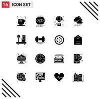 16 User Interface Solid Glyph Pack of modern Signs and Symbols of box weather vision snow parachute Editable Vector Design Elements