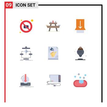 9 signos universales de color plano símbolos de diagrama de archivo algoritmo de datos de picnic elementos de diseño vectorial editables vector