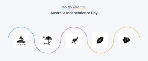 paquete de iconos del glifo 5 del día de la independencia de australia que incluye fútbol. afl. verano. viajar indígena vector