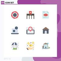 9 Universal Flat Color Signs Symbols of location map file setting laptop Editable Vector Design Elements