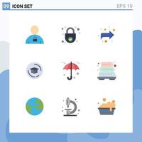 User Interface Pack of 9 Basic Flat Colors of protection graduation secure education right Editable Vector Design Elements
