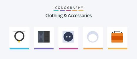 Paquete de 5 íconos planos de ropa y accesorios que incluye estuche. joyas. cuidado. Moda. accesorios. diseño de iconos creativos vector