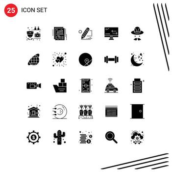 Set of 25 Vector Solid Glyphs on Grid for cap arrows pencil connection draw Editable Vector Design Elements