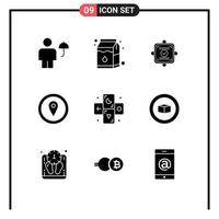 Set of 9 Modern UI Icons Symbols Signs for horoscope map marker ok map gps Editable Vector Design Elements