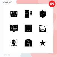 Group of 9 Modern Solid Glyphs Set for cable development valentine develop app Editable Vector Design Elements