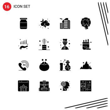 16 glifos sólidos universales establecidos para el crecimiento de aplicaciones web y móviles boya de vida real ayudan a elementos de diseño de vectores editables