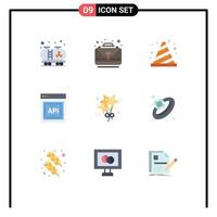 conjunto moderno de 9 colores planos y símbolos, como la interfaz del programador de aplicaciones de bloque de software stare, elementos de diseño de vectores editables api