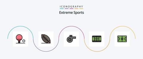 Paquete de 5 iconos planos llenos de línea deportiva que incluye. tenis. vector