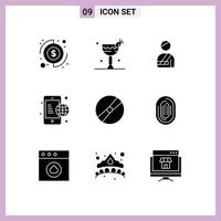 Solid Glyph Pack of 9 Universal Symbols of film internet patient global business Editable Vector Design Elements