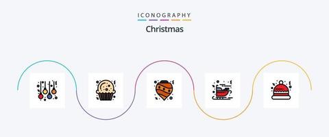 paquete de iconos de 5 planos llenos de línea navideña que incluye sombrero. Papa Noel. chuchería. noel carro vector