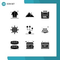 Modern Set of 9 Solid Glyphs Pictograph of global business nature layout development Editable Vector Design Elements