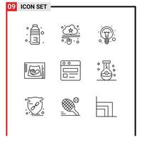 Pack of 9 Modern Outlines Signs and Symbols for Web Print Media such as baby pregnancy online maternity light Editable Vector Design Elements