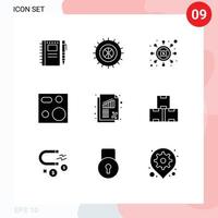 Set of 9 Modern UI Icons Symbols Signs for banking plate investment electronics cooking Editable Vector Design Elements