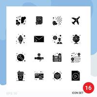 Group of 16 Solid Glyphs Signs and Symbols for ice craving meteor shopping market Editable Vector Design Elements