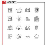 Modern Set of 16 Outlines Pictograph of science fiction process book finance Editable Vector Design Elements