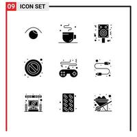 Pack of 9 creative Solid Glyphs of console game speaker warning forbidden Editable Vector Design Elements