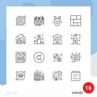 Group of 16 Outlines Signs and Symbols for d payment arctic cloud layout Editable Vector Design Elements