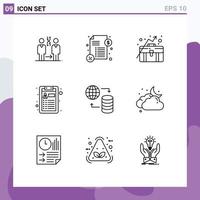 Set of 9 Commercial Outlines pack for service hosting business resume cv Editable Vector Design Elements