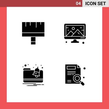 conjunto de pictogramas de 4 glifos sólidos simples de herramientas de carpeta de arte computadora encontrar elementos de diseño vectorial editables vector