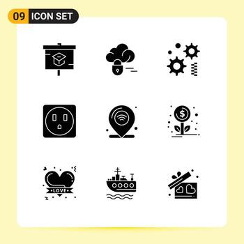 9 Universal Solid Glyphs Set for Web and Mobile Applications financing iot engineering internet of things location Editable Vector Design Elements