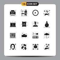 Pack of 16 creative Solid Glyphs of laptop hand computer cash user Editable Vector Design Elements