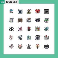 Pack of 25 creative Filled line Flat Colors of nature heart schedule eco service Editable Vector Design Elements