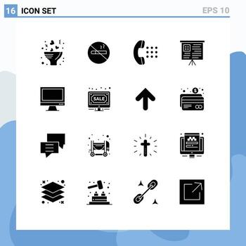 Pack of 16 creative Solid Glyphs of device computer apps graph board Editable Vector Design Elements