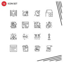 Pack of 16 creative Outlines of office material furniture flower desk drawer lotus Editable Vector Design Elements