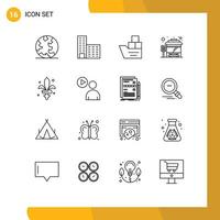 Modern Set of 16 Outlines Pictograph of weapon game good city bus terminal bus Editable Vector Design Elements