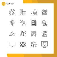 Modern Set of 16 Outlines Pictograph of weapon game good city bus terminal bus Editable Vector Design Elements