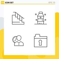 Pictogram Set of 4 Simple Filledline Flat Colors of construction hours stair food personal Editable Vector Design Elements