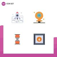 Pack of 4 creative Flat Icons of launch gear startup bulb business Editable Vector Design Elements