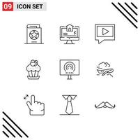 Pack of 9 Modern Outlines Signs and Symbols for Web Print Media such as desktop food home cup egg Editable Vector Design Elements