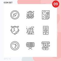 Outline Pack of 9 Universal Symbols of plant globe document development anchor Editable Vector Design Elements