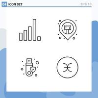Pack of 4 creative Filledline Flat Colors of connection token location map pin pisces Editable Vector Design Elements