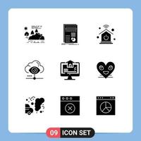 Set of 9 Modern UI Icons Symbols Signs for share view report vision internet of things Editable Vector Design Elements